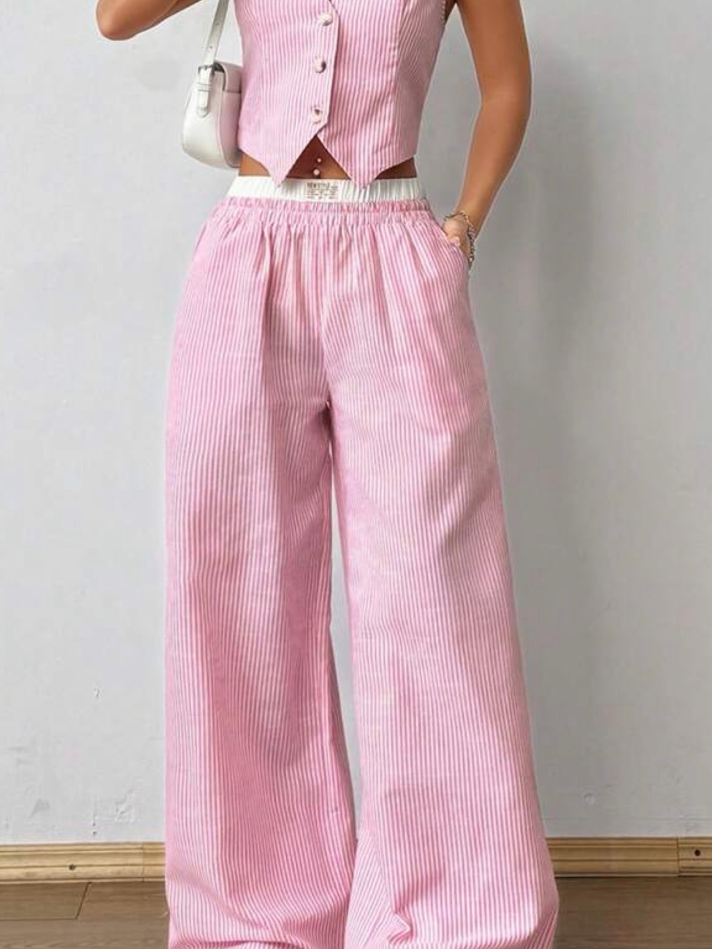 Unity Striped V Neck Top And Pants , Two Pieces